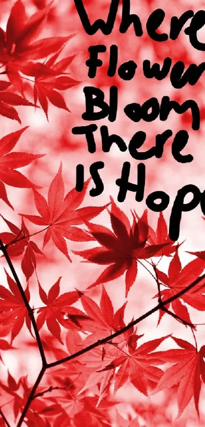 Red leaves with inspirational quote on mobile wallpaper.