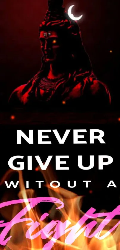 Red-themed Shiva wallpaper with motivational quote.