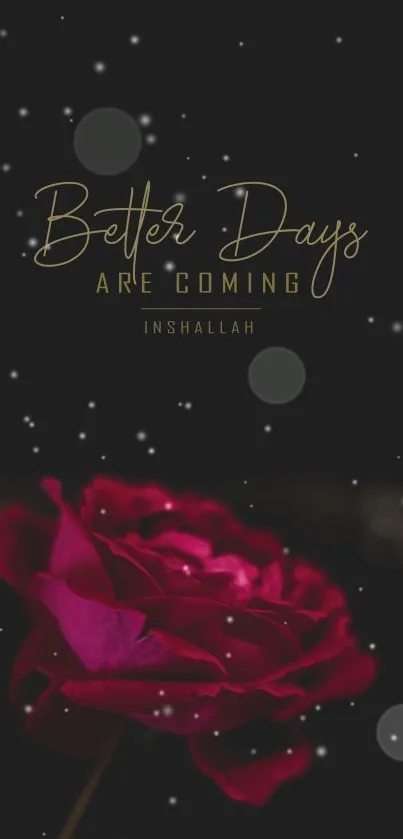 Pink rose with 'Better Days Are Coming' text on dark background.