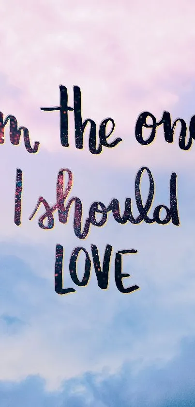 Inspiring self-love message on pastel sky background.