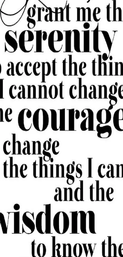 Serenity Prayer quote wallpaper on white background.