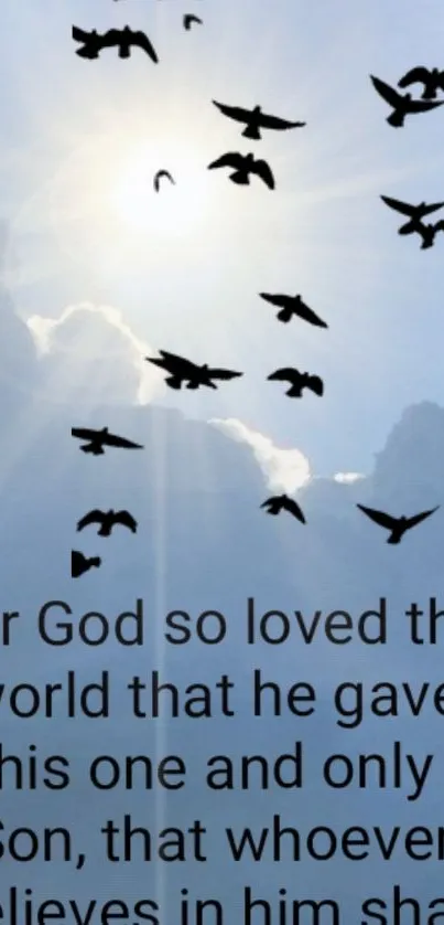 Birds in the sky with an inspirational quote in the foreground against a blue sky.