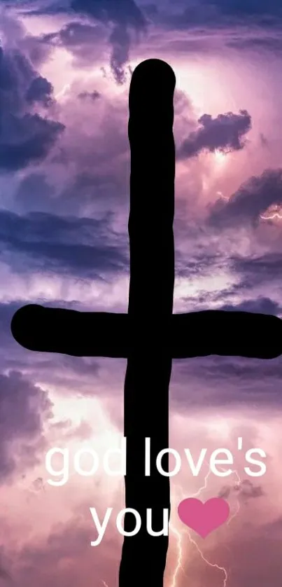 Inspirational sky wallpaper with cross and 'God loves you' message.