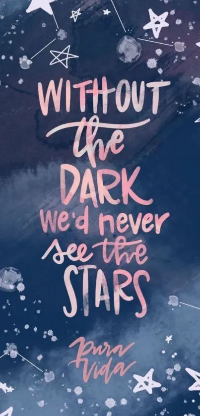 Starry night wallpaper with motivational quote.