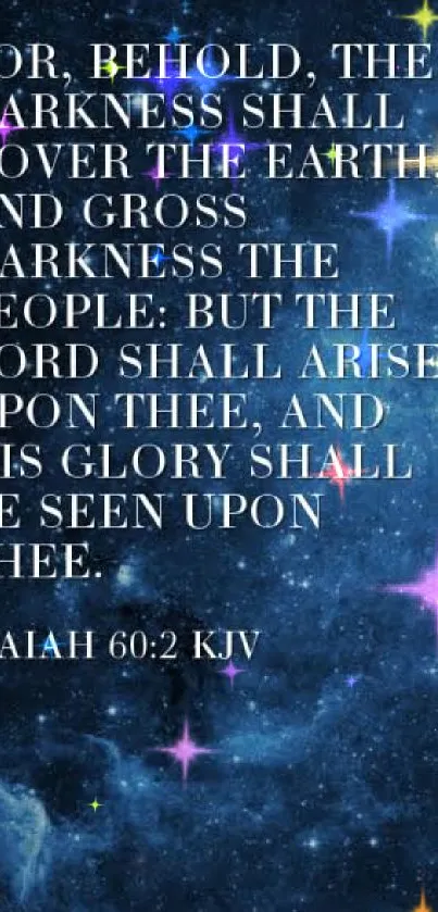 Mobile wallpaper with Isaiah 60:2 quote on a starry dark blue background.