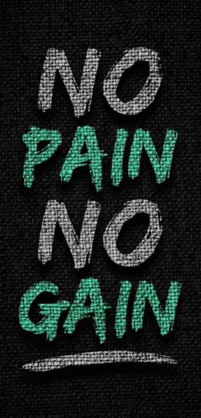 Black wallpaper with bold text 'No Pain No Gain' in green and white.