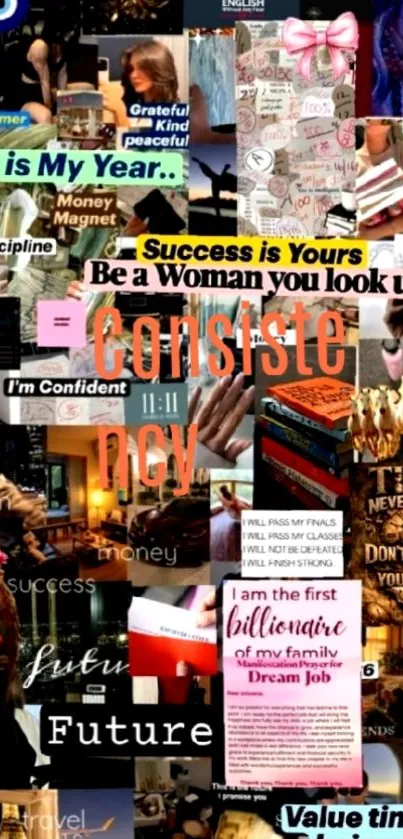 Inspirational vision board with motivational quotes.