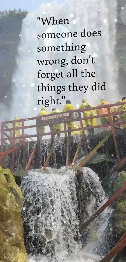 Waterfall and quote reflecting on positivity.