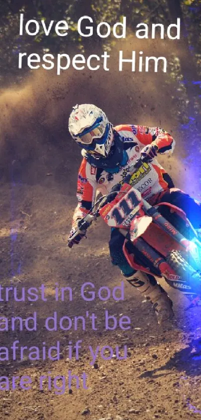 Motivational dirt bike ride with inspirational text overlay.