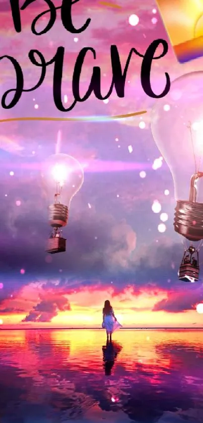 Inspirational wallpaper with sunset and light bulbs.