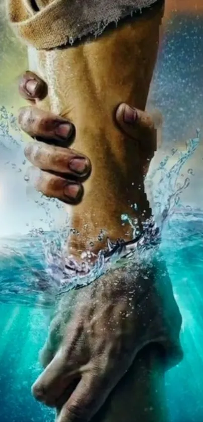 Inspiring wallpaper with hands holding amid serene water.