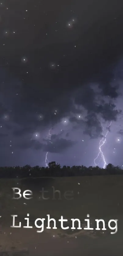 Dark sky with lightning and inspirational text.