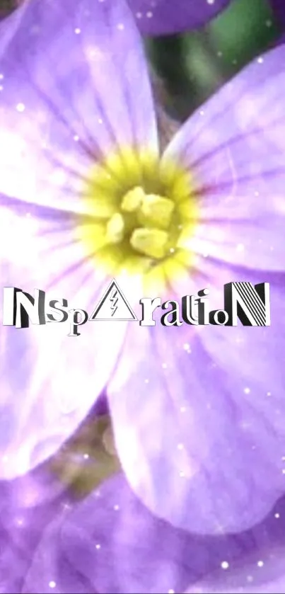 Purple flower with 'Inspiration' text overlay on vibrant wallpaper.