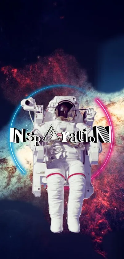 Astronaut floating with nebula background and 'Inspiration' text.