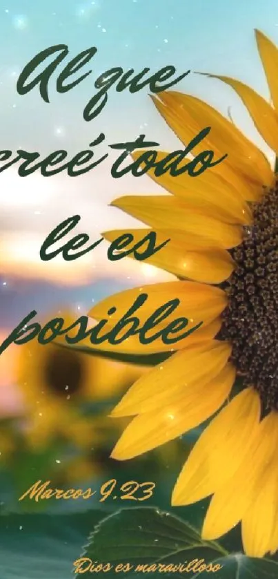 Sunflower with uplifting quote on mobile wallpaper for inspiration.