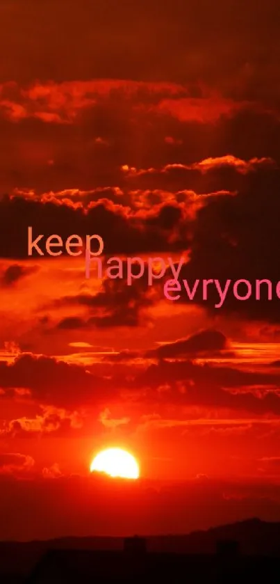 Inspirational quote on a red sunset background with scattered clouds.