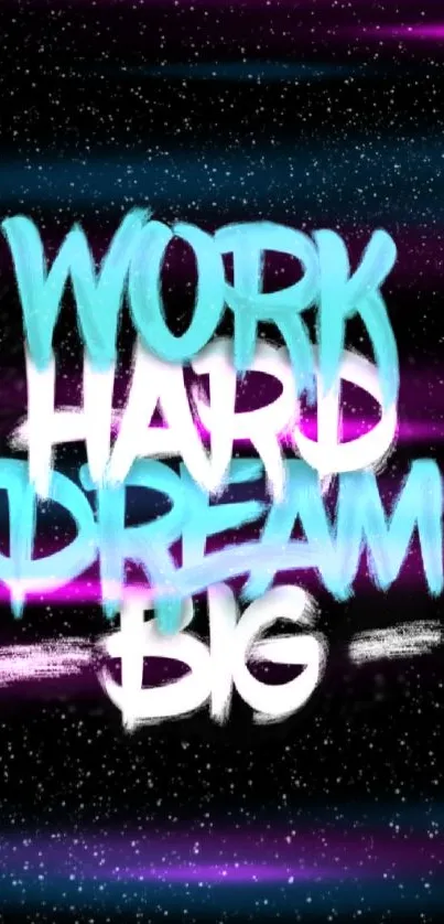 Motivational 'Work Hard, Dream Big' mobile wallpaper in blue and pink typography.