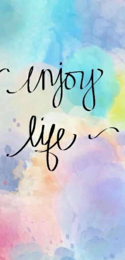 Colorful watercolor wallpaper with 'Enjoy Life' text.