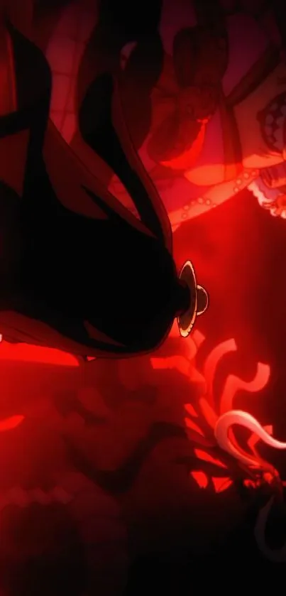 Silhouette of an anime character in a fiery, red-toned battle scene.