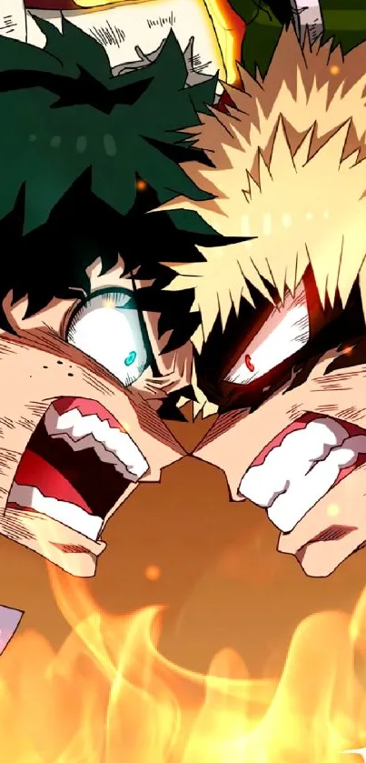 Two anime characters in an intense confrontation, vivid colors on display.