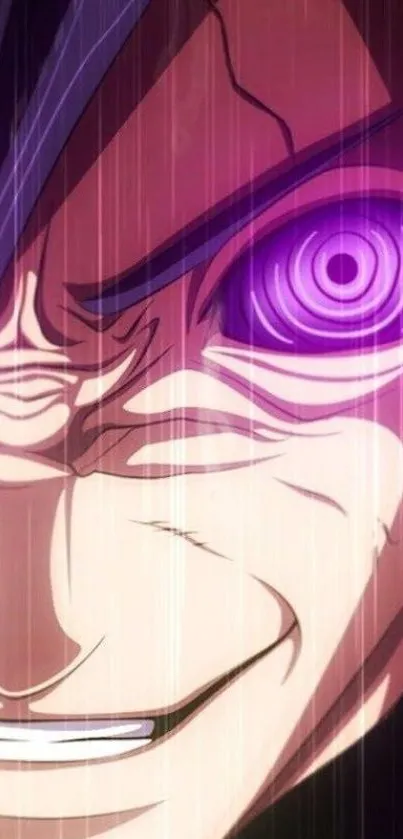Anime character with intense purple eye and dramatic expression wallpaper.