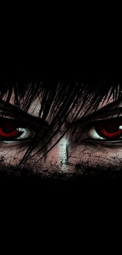 Dark anime eyes with red highlights and mystery.