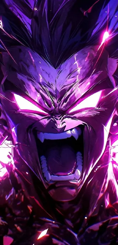 Intense anime warrior with purple tones, showcasing dynamic and vibrant artwork.