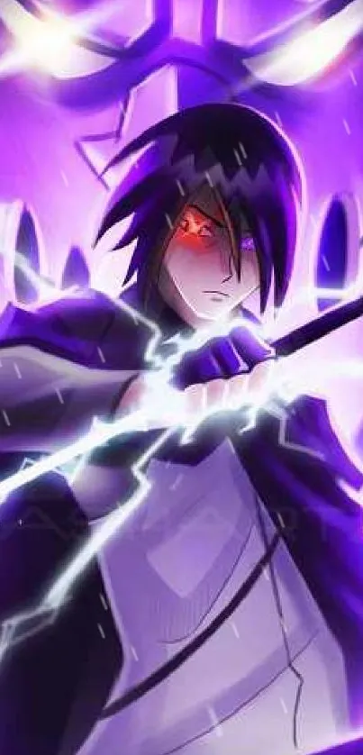 Anime warrior with purple aura and sword energy.