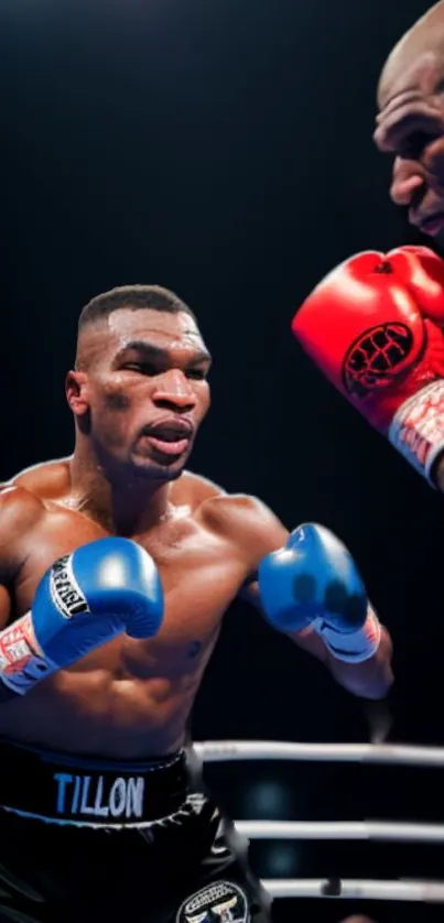 Two boxers in a vibrant ring match.