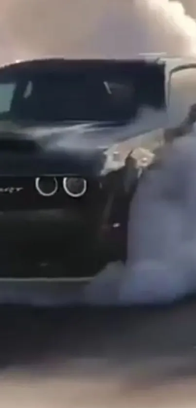 Muscle car in dramatic burnout with smoke.