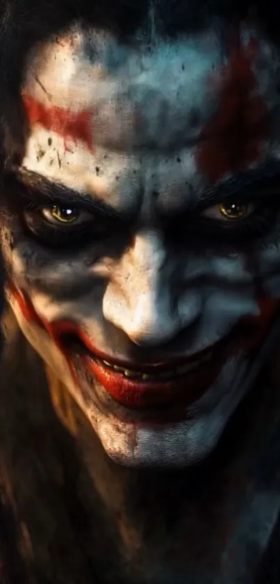 Dark clown face with intense stare wallpaper.