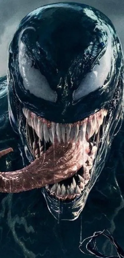 Dark, menacing monster with sharp teeth in mobile wallpaper.