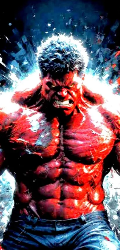 Intense red Hulk superhero wallpaper for mobile devices.