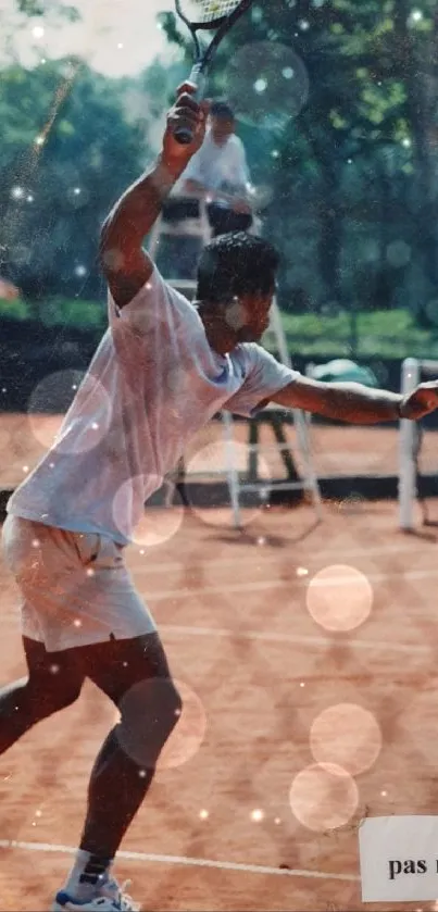 A tennis player in action on a clay court, showcasing an intense match.