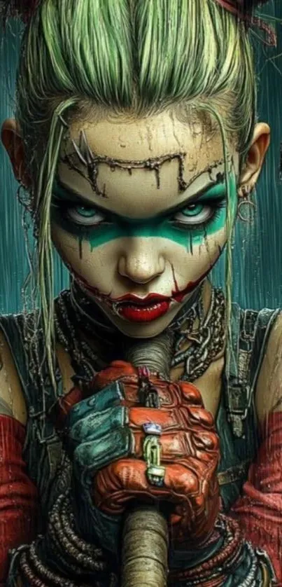 Warrior-themed mobile wallpaper with striking colors and intricate details.