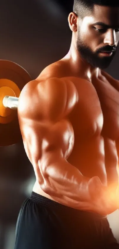 Muscular man lifting weights with intense focus.