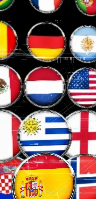 Mobile wallpaper featuring a variety of international flags in circular frames.