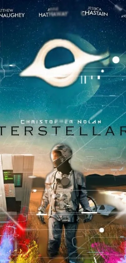 Interstellar movie wallpaper with astronaut and cosmic scene.