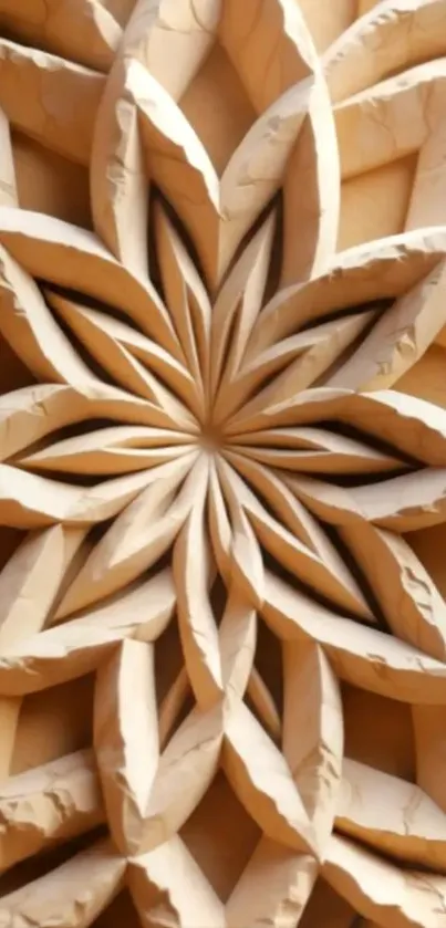 Intricate 3D geometric design in beige tones wallpaper.