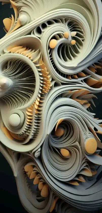 Intricate abstract 3D art wallpaper with swirling beige design.