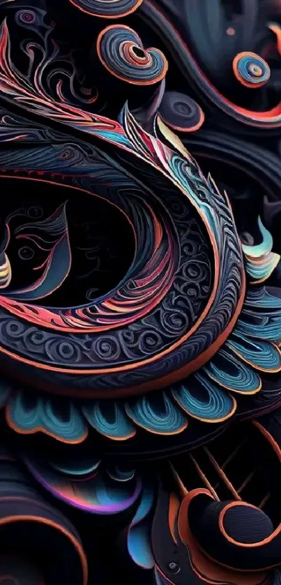 Intricate abstract design in dark colors with swirling patterns for mobile wallpaper.