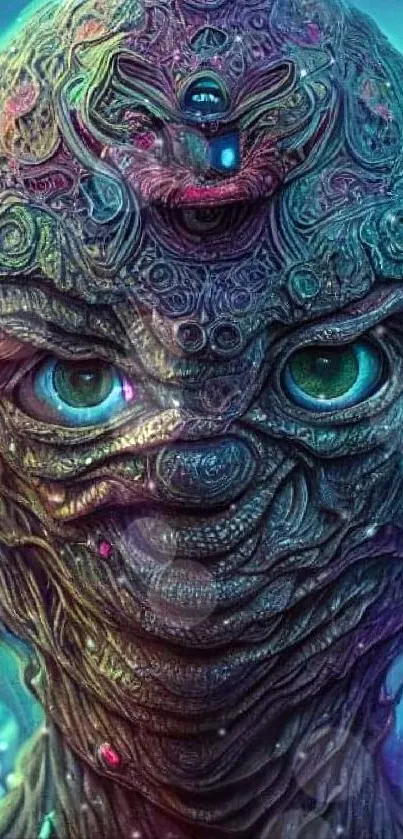 Intricate alien entity with vibrant colors and surreal patterns on wallpaper.