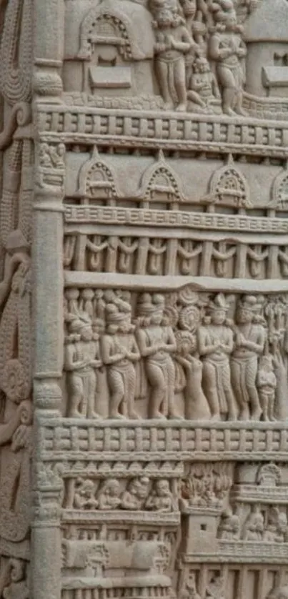 Intricate stone carving depicting ancient architectural art.