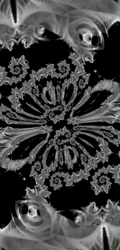 Black and white intricate fractal art wallpaper for mobile.