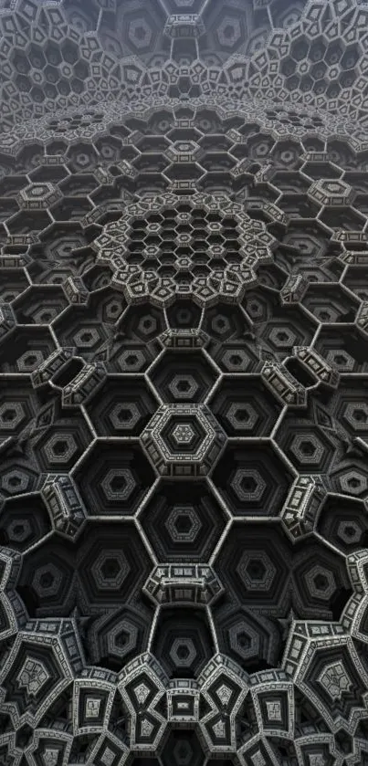 Intricate black geometric pattern wallpaper for mobile phones.