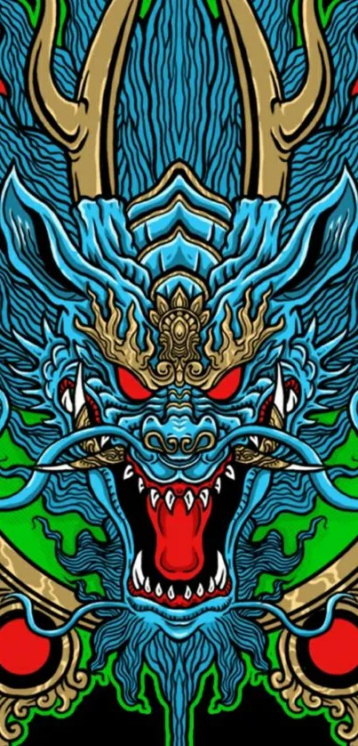 Blue dragon illustrated mobile wallpaper with intricate details.