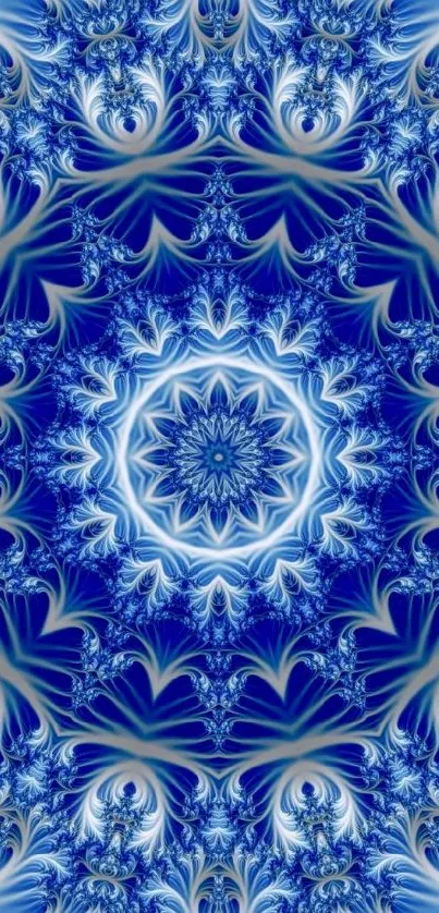 Intricate fractal design in blue hues for mobile wallpaper.