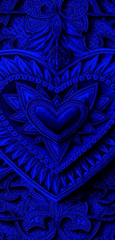 Intricate blue heart design wallpaper with detailed patterns.