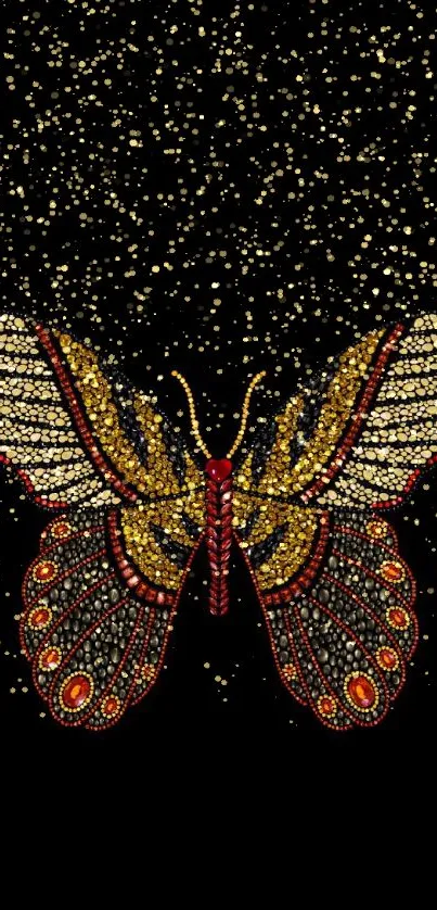 Intricate butterfly art on a black mobile wallpaper.