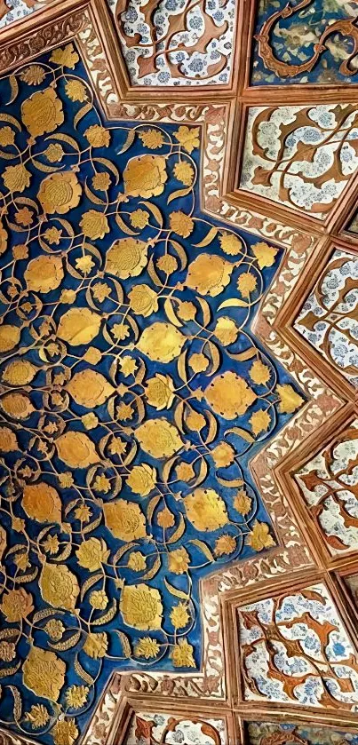 Intricate geometric ceiling design wallpaper.